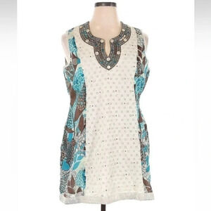 Silk Threads 100% Cotton Sleeveless Tropical Floral Print Dress Size XL NWT